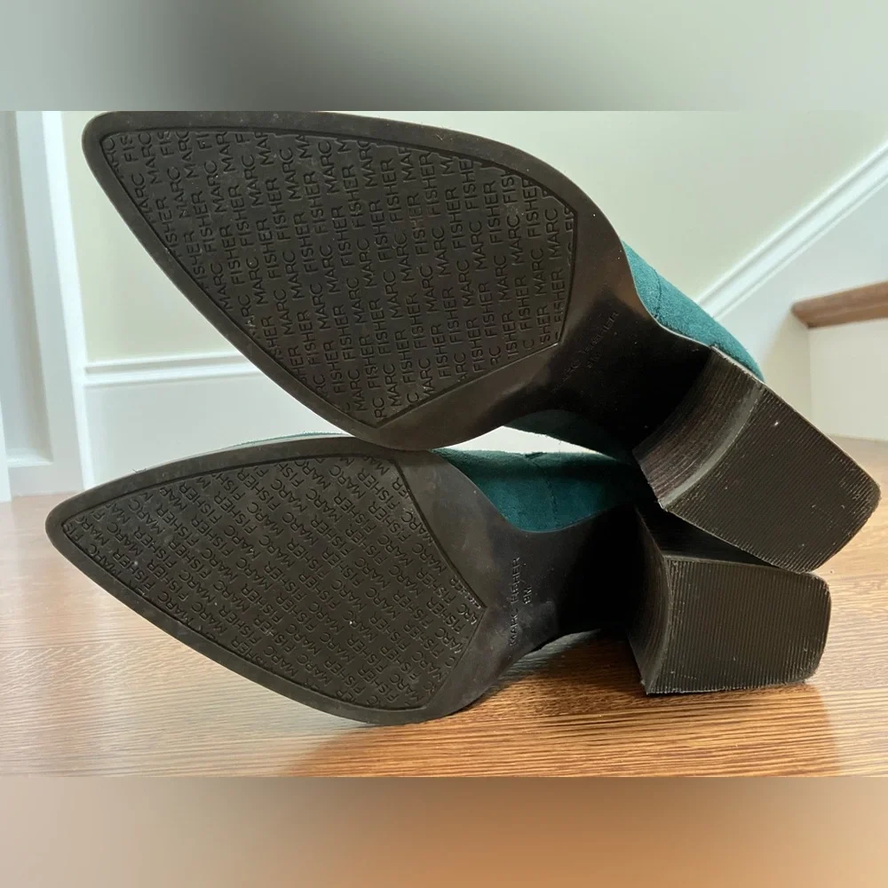 MARC FISHER Ellard green suede pointy toed booties chunky block heel pull on 9 - Picture 7 of 10